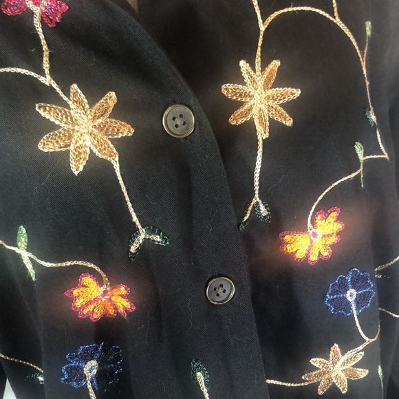 Denim & Co. embroidered black jacket/ large/ cotton, orange, green, red, yellow - Picture 7 of 11